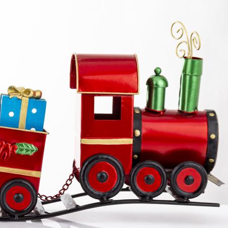 Dekoracja pociąg metalowy czerwony 62cm