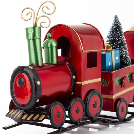 Dekoracja pociąg metalowy czerwony 62cm