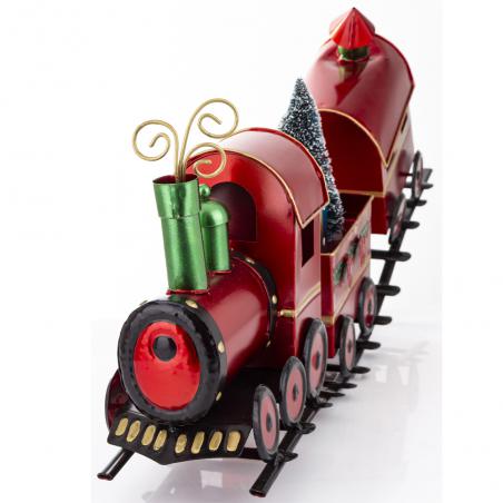 Dekoracja pociąg metalowy czerwony 62cm
