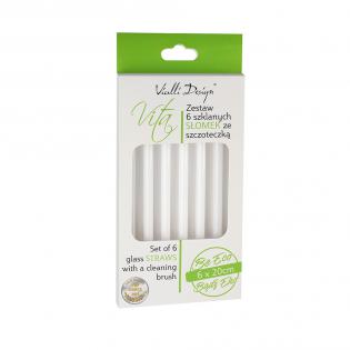 Słomki szklane 6szt. białe proste 20cm