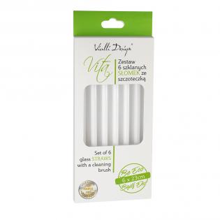 Słomki szklane 6szt. białe zakrzywione 23cm