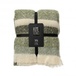 Pled w pasy z frędzlami zielony 130x170cm